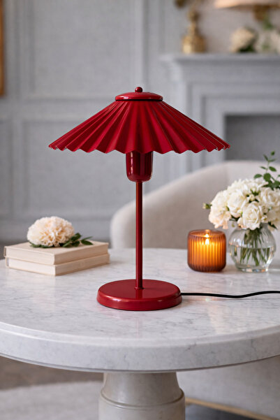 Natiorj Plisse Model Metal Umbrella Şapkalı Yatak Odası Salon Cafe Masa Lamba...