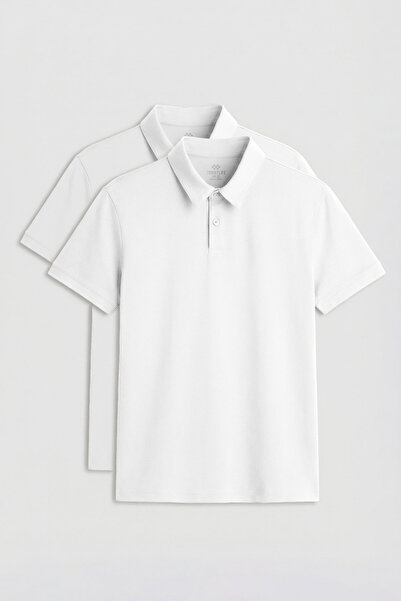 TOMMY LIFE Ανδρικό T-Shirt Standard Fit Basic Polo Neck 2-pack Λευκό - 87768