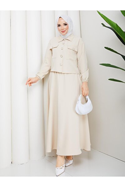 AVK MODA Women's Hijab Dabıl Fabric Buttoned Double Suit