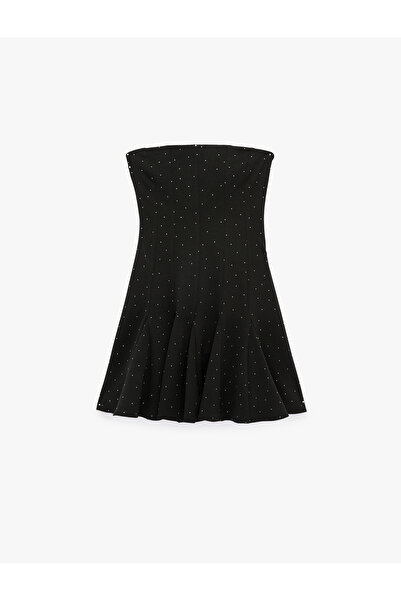 Koton Straplez Yaka Kolsuz Saten Taşlı Mini Abiye Elbise