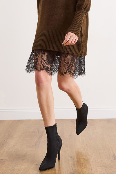 Olalook Women's Bitter Brown Lace Detailed Tulle Underskirt Skirt Etk-19000100