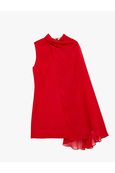 Koton Crew Neck Cape Sleeve A-Line Crepe Mini Dress