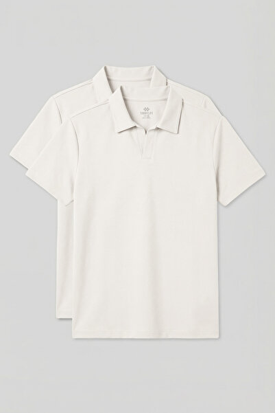 TOMMY LIFE Ανδρικό T-Shirt Rahat Form Polo Yaka 2-pack Ecru - 88496