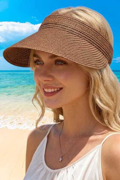 Uniquetrenders Γυναικείο καλοκαιρινό ψάθινο καπέλο με φαρδύ γείσο, αναδιπλούμ...
