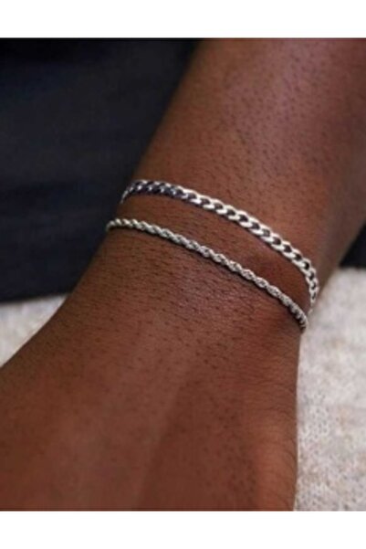 Outfitter Set Brățări Bărbați Argintii din Oțel Inoxidabil – Stil Elegant Min...