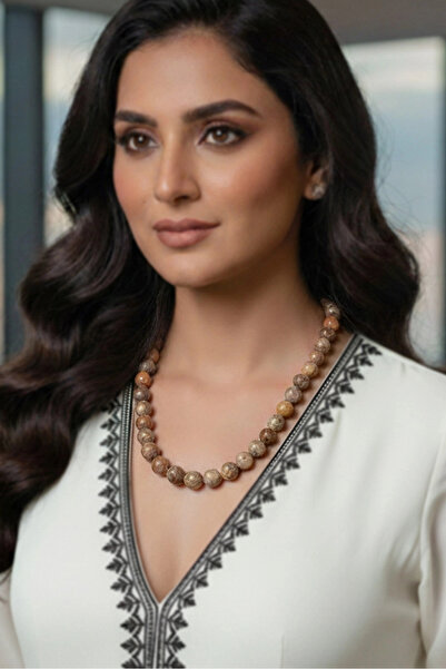 Pozitif Doğal Taş 10 mm Genuine Tibetan Agate Necklace 510-3