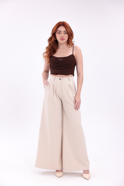H&A İSTANBUL Women's Extra Wide Leg Flowy Palazzo Pants with Back Elastic - H...