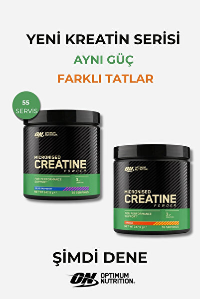 ON Optimum Nutrition Aromalı Kreatin Seti Mavi Ahududu Portakal 55 Servis Mik...