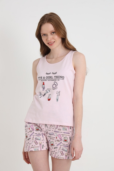 ELİTOL Βαμβακερό εμπριμέ γυναικείο σετ σορτς με τιράντες