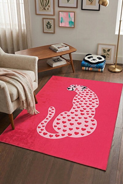 Pinoleo Pink Machine Washable Anti-Slip Base Stainproof Digital Living Room Rug Kitchen Rug and Runner