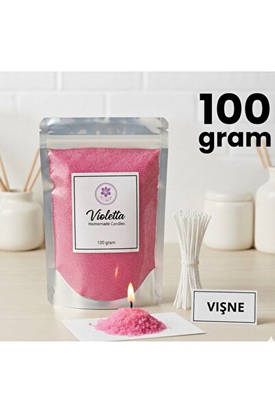violleta Fuşya İnci Toz Mum 100g - VişneKokulu (Özel Fitil Hediyeli)