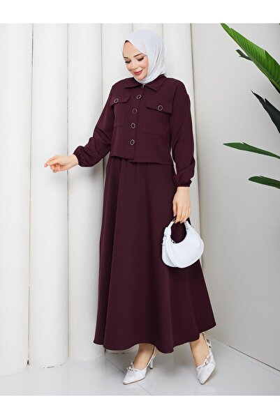 AVK MODA Women's Hijab Dabıl Fabric Buttoned Double Suit