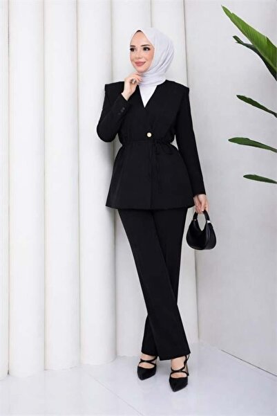 Dipmoda Women's Black Plus Size Padded Gold Button Detailed Blazer Jacket Set...