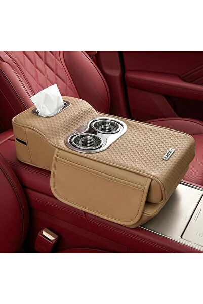 AutoFamily Car Armrest Heightening Pad with Cup Holder & Tissue Box