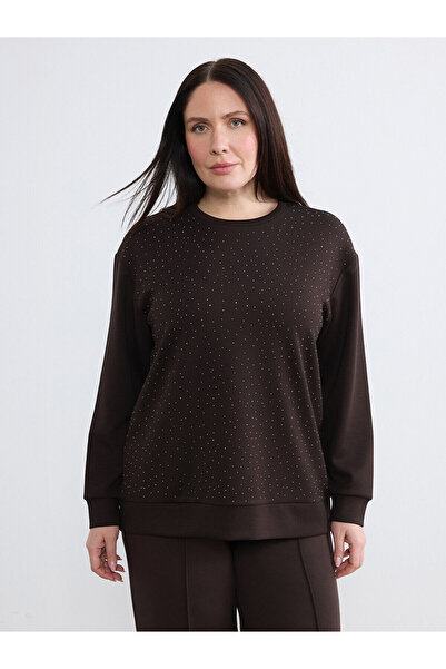 LC Waikiki Özmarka New Season Plus Size Crew Neck Stone Embellished Women's S...