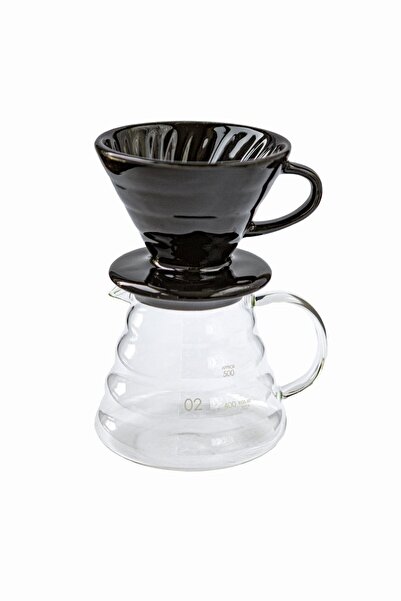 VESTRON V60 Kahve Demleme Seti Black Seramik Demleme Aparatı ve Cam Coffee Ka...
