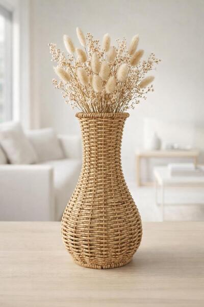 İLİVA Natural Rattan Decorative Vase 26 cm Bohemian Accessory