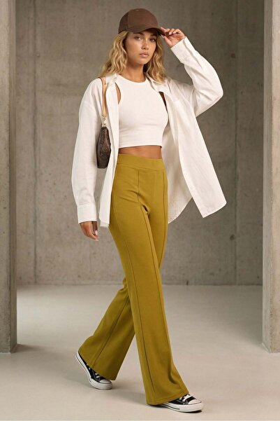 Madmext Light Green High Waist Flare Leg Stylish Casual Women's Leggings Mg2645