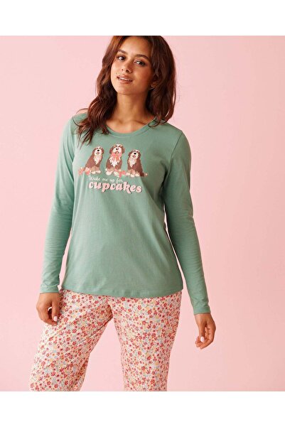 La Vie en Rose Dog & Cupcake Print Cotton Long Sleeve Shirt