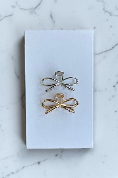 VERA HOUSE Ribbon design metal hair clip set (gold & silver) - 8 cm