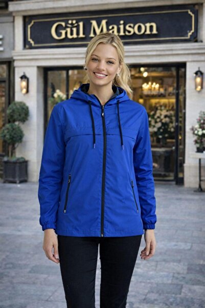 Gül Maison معطف واق من المطر كبير الحجم مقاوم للماء للنساء بتصميم أنيق مع غطا...