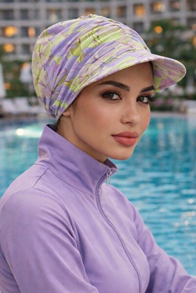 Aişe tesettür Lilac Yellow Soft Pool - Can Be Used on Top of a Beach Hat/Swim...