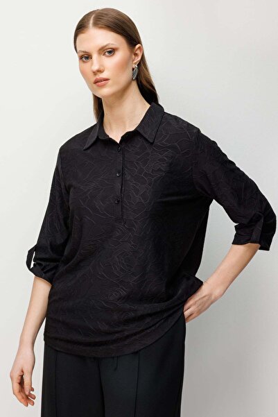 ON Women's Plus Size Half Sleeve Embroidered Blouse 71342 Black