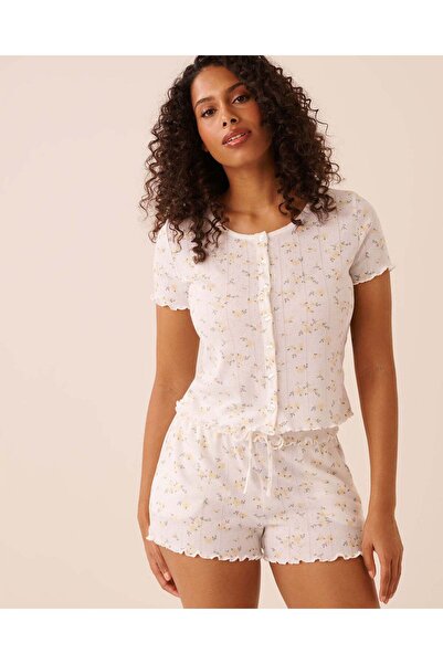 La Vie en Rose تي شيرت بطبعة زهور وحافة مكشكشة ونقشة بوينتيل