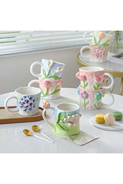 shopwave Embossed Motif Design Flowers Ceramic Mug Cup