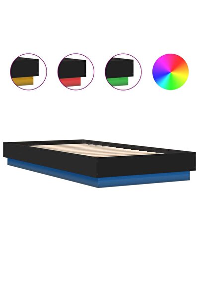 vidaxl Bed frame with LED lights, black, 75x190 cm