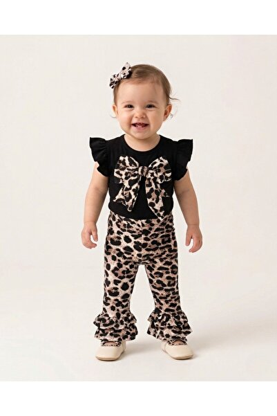 Ege Bebek Baby Girl Summer Clothes Leopard Bow Detailed Ruffle Tights 6-9-12-...