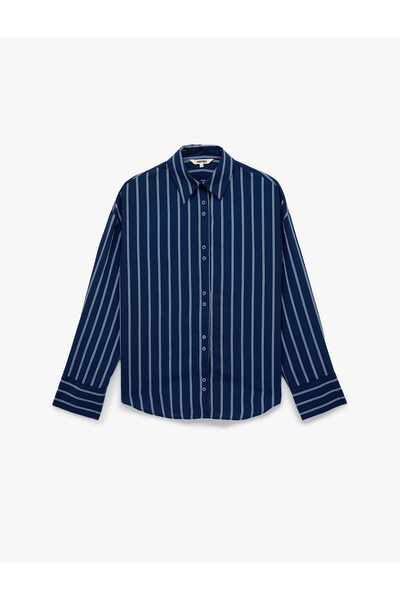 Koton Viskon Kumaş Regular Fit Uzun Kollu Çizgili Gömlek