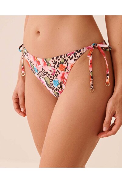 La Vie en Rose FLORAL LEOPARD Side Tie Brazilian Bikini Bottom