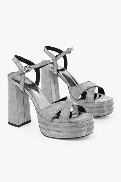 Shoeberry Women's Eliva Platinum Glitter Platform Heeled Shoes