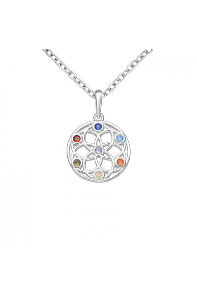 OEM Chakra Symbol and Seed of Life Silver Pendant with Zirconia