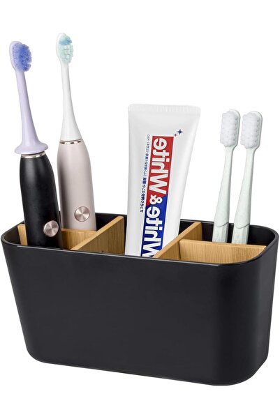 Arabest حامل فرشاة أسنان من الخيزران بـ 6 فتحات، منظم لسطح الحمام مع أقسام تخزين