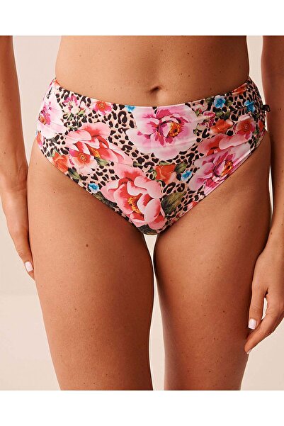 La Vie en Rose FLORAL LEOPARD Draped Mid Waist Bikini Bottom