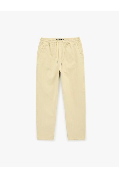 Koton Cotton Pocketed Oversize Jogger Jean Trousers with Tie Waist