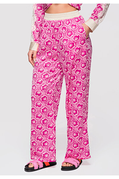 OMBRE Women's Wide Leg Pants OW-PA-E0007 Elastic Waist Fuchsia