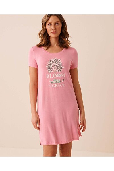 La Vie en Rose Pink Floral Print Soft Jersey Short Sleeve Sleepshirt