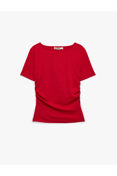 Koton Μπλουζάκι με λαιμόκοψη καγιάκ, κοντό μανίκι, στενή εφαρμογή, βαμβακερό ...