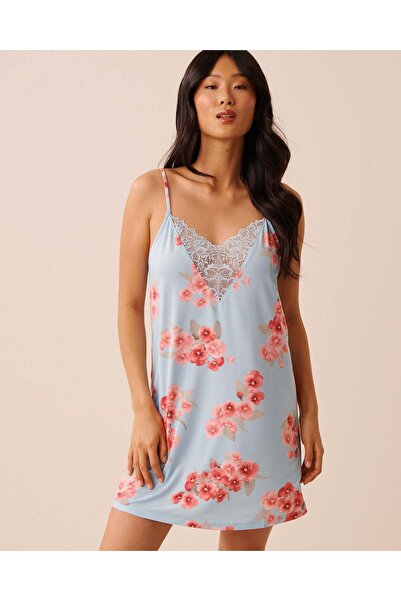 La Vie en Rose Spring Blossom Print Lace Trim Nightie