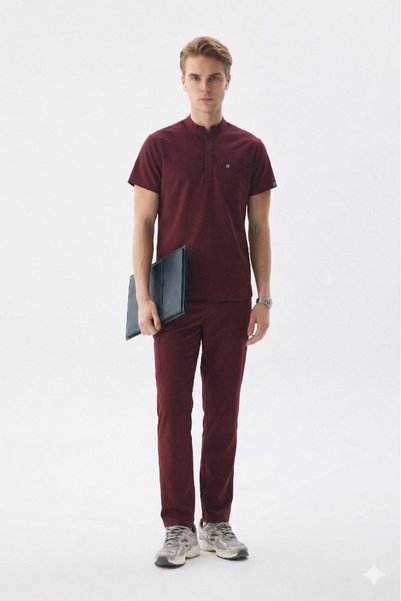 Class Üniforma N O V a |   Men's Burgundy Lycra Judge Collar Nurse Uniform