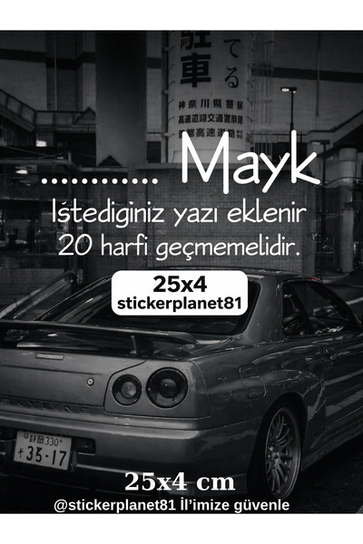 AlpiLeo Kişiye Özel Yazılı Mayk Sticker 25x4 cm – Motor Oto Cam Yazı Dekor Fo...