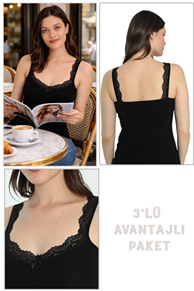 Cotpark Women's 3-Piece Economical Pack - Basic Cotton Black Undershirt with ...