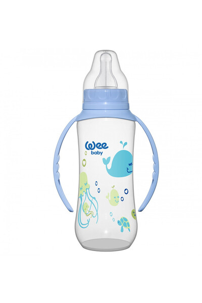Wee Baby Biberon cu manere 270 ml tetina silicon rotunda, cod 745, Albastru
