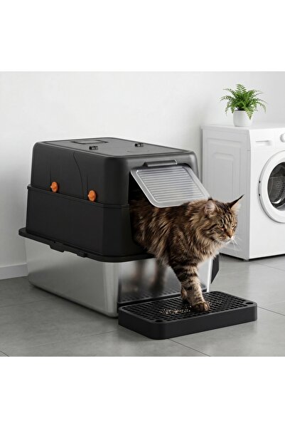 Shangxing XL Covered Stainless Steel Litter Box, High Sides Leakproof, Litter...