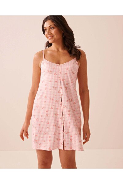 La Vie en Rose Floral Gingham Print Super Soft Nightie with Shelf Bra