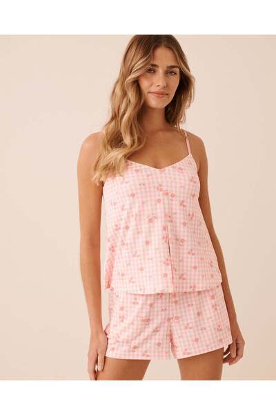 La Vie en Rose Floral Gingham Print Super Soft Cami with Shelf Bra