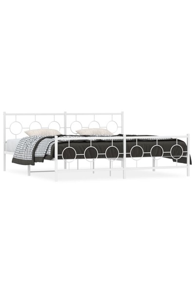 vidaxl Metal bed frame with headboard, white, 200x200 cm